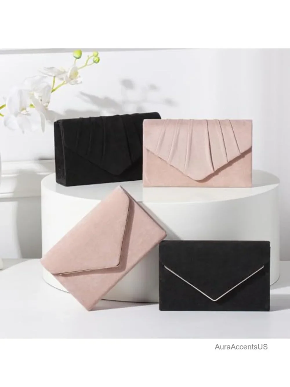 Faux Suede Evening Clutch Purse for Women, Detachable Chain Shoulder Strap